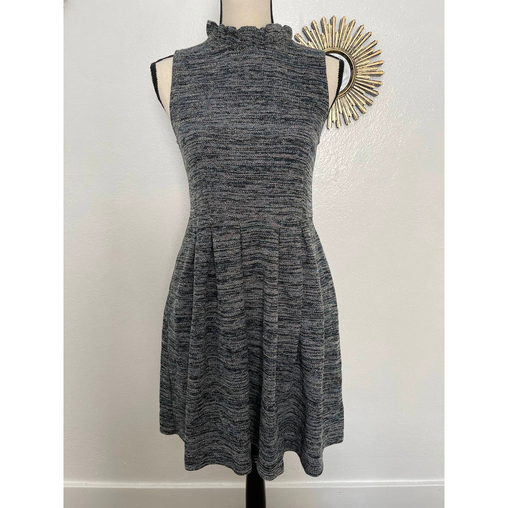 Anthropologie Ganni Ruffle Sweater Dress Womens Size Medium Petite Heather Gray